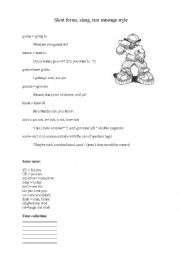 English worksheet: short forms, slang