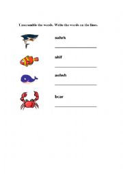 English Worksheet: Unscramble the words