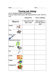 English worksheet: FLOATING OR SINKING