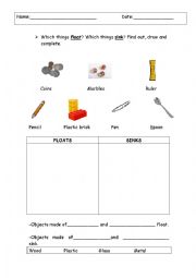 English Worksheet: Float or sink