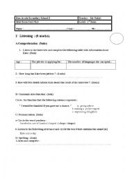 English Worksheet: An mid-term test for the 1st forms