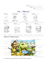 English Worksheet: it is - they are