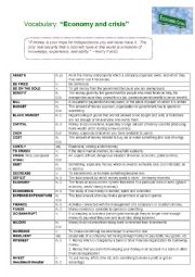 English Worksheet: ECONOMY AND CRISIS VOCABULARY