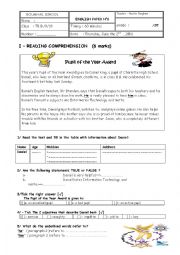 English Worksheet: end of third term test grade 7 tunisian programme