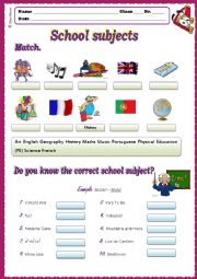 English Worksheet: School subjects