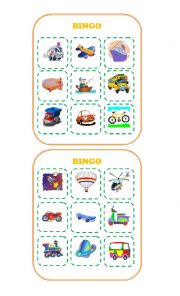 English Worksheet: Bingo about Transportation