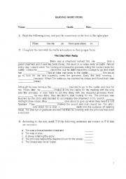 English Worksheet: Reading short story