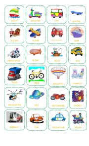 English Worksheet: Bingo about Transportation Teachers Board