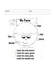 English Worksheet: Colour your face