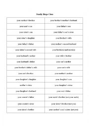 English worksheet: Family Bingo Game Set