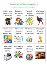 English Worksheet: Conversation cards for teenagers