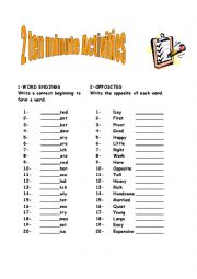 English Worksheet: 2 ten minute activity