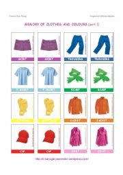 English Worksheet: Memory of clothes and colours (part 1)