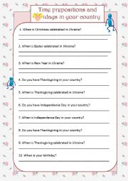 English Worksheet: Time prepositions -questions
