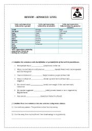 English Worksheet: Review for advanced students