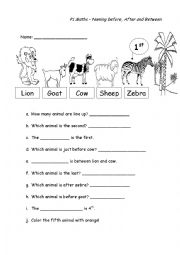 English Worksheet: Naming before, after and between