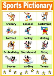 English Worksheet: Sports Pictionary with wonderful Disney Pictures - 2003