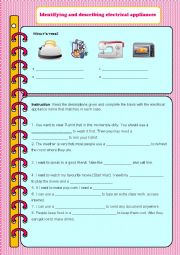 English Worksheet: Electrical appliances description