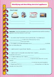 English Worksheet: Electrical appliances description