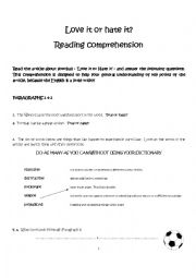 English worksheet: Love it or Hate it - Reading Comprehension