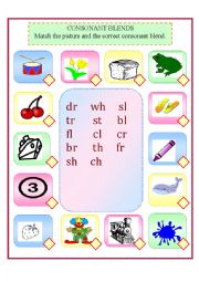 English Worksheet: Consonant Blends Matching Worksheet