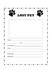 English Worksheet: Lost Pet Poster