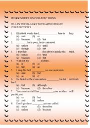 English Worksheet: conjunctions 