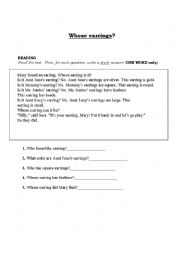 English Worksheet: whose earrings