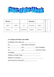 English Worksheet: Days of the Week worksheet