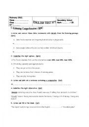English Worksheet: Mid term test for 2nd  form