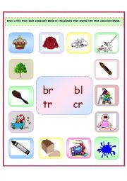 English worksheet: Consonant Blends: br/bl/tr/cr