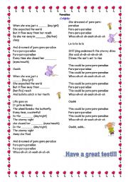 English Worksheet: Paradise - Coldplay