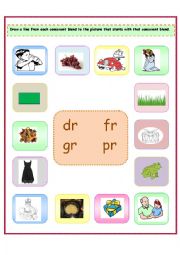 English worksheet: consonant blends: dr/fr/gr/pr