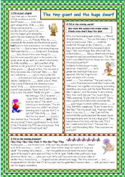 English Worksheet: The tiny giant and the huge dwarf (KEY included)