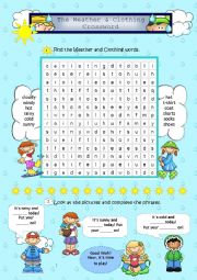 English Worksheet: The Weather and Clothing Crossword