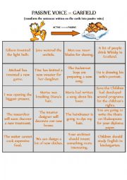 English Worksheet: ACTIVE voice to PASSIVE voice - CARDS for GARFIELD DIE