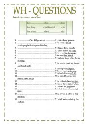 English Worksheet: wh questions  using simple past