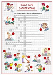 English Worksheet: Daily Life (Housework Crossword)