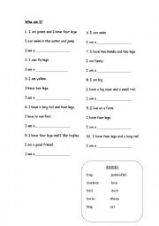 English Worksheet: animals-who am I?