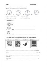 English worksheet: TIMES DAYS OF THE WEEK