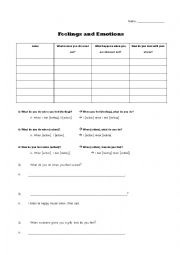 English worksheet: Feelings and Emotions