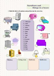 English Worksheet: furniture and things in a house