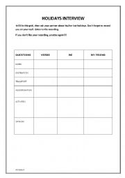 English worksheet: Speaking activity about holidays