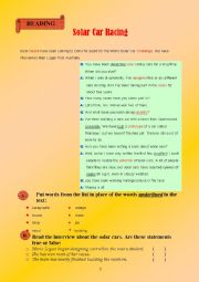 English Worksheet: solar cars