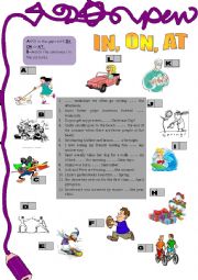English Worksheet: In, on ,at