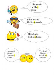 English worksheet: Present Simple likes and dislikes