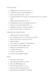 English Worksheet: Past Simple, questions, exercises