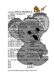 English Worksheet: WILD ANIMALS listening