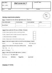 English Worksheet: mid-term test 3 (8th form)