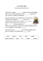 English Worksheet: Cloze - Guy Fawkes